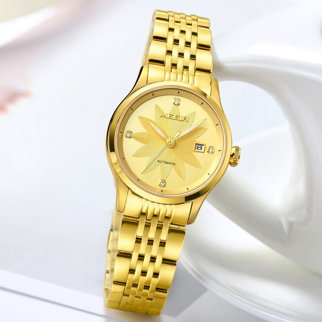 MEGIR Golden Lotus Automatic Watch for Women | Aurevyn