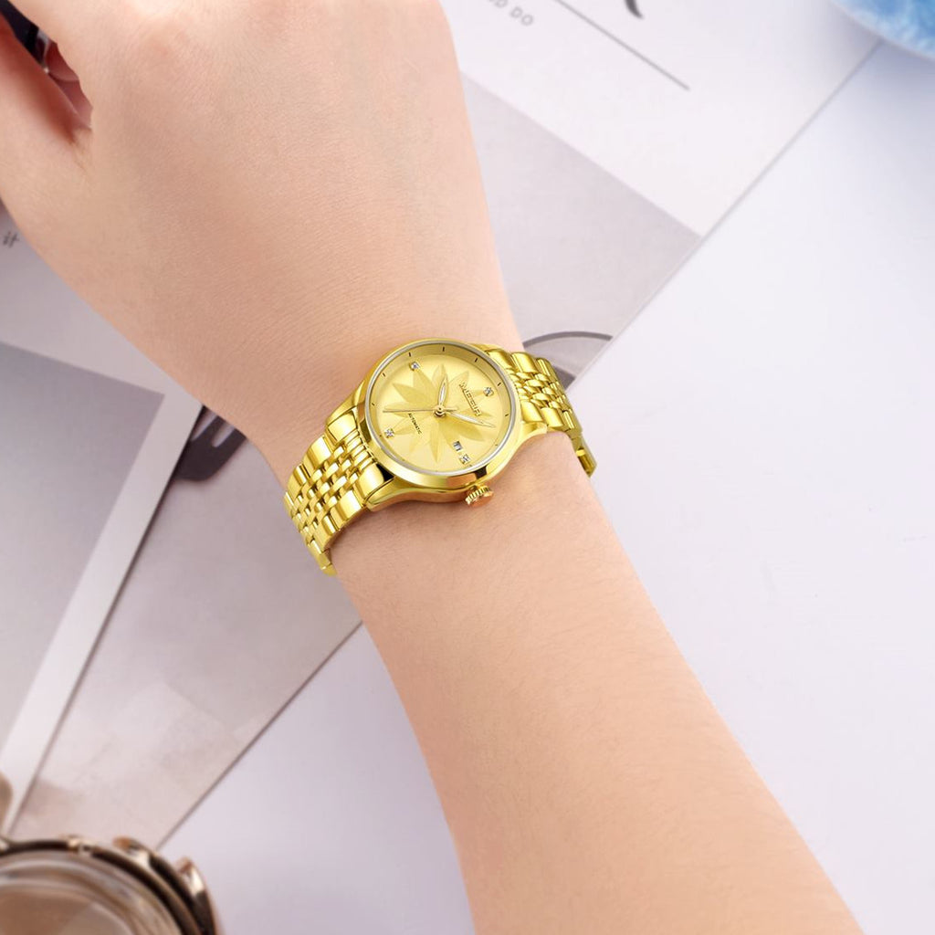 MEGIR Golden Lotus Automatic Watch for Women | Aurevyn
