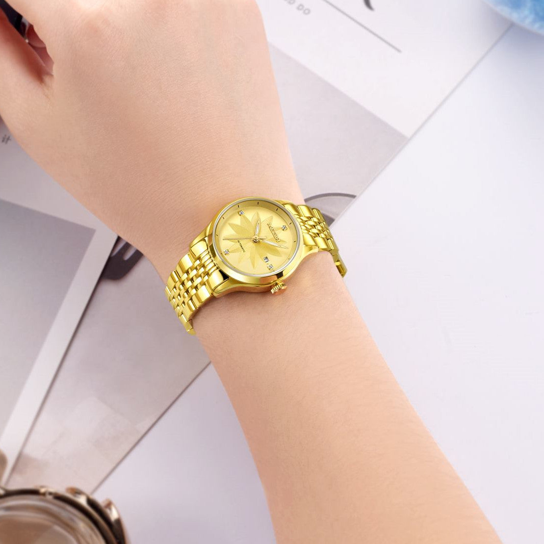 MEGIR Golden Lotus Automatic Watch for Women | Aurevyn